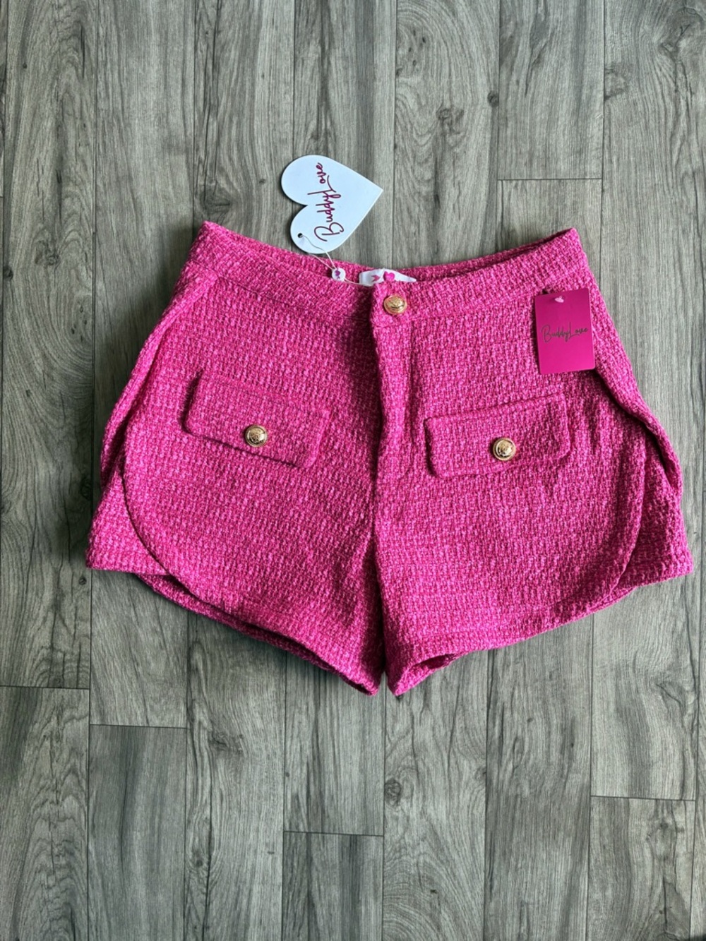 Buddy Love Hot Pink Tweed High-Waist Pocket Shorts - Picture 16 of 16